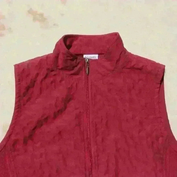COLUMBIA Lightweight Crop Fleece Full Zip Quilted Vest Pockets Red Women Med - Picture 8 of 12
